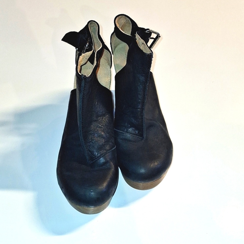 Free People Black Leather Platform Ankle Boots
